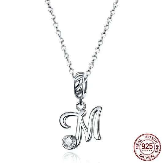 Silver Vintage Letter A to Z Pendant Necklace